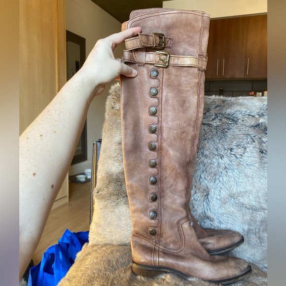 Sam Edelman Leather Pierce Whiskey Almond Toe Pull On Heel Knee Boot Size 6 - Picture 2 of 14